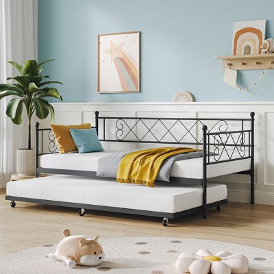 Daybed Frame, Twin Size Metal Platform Bed with Headboard,Heavy Duty Steel Slats Support for Living Room Bedroom Guest Room, Easy Assembly