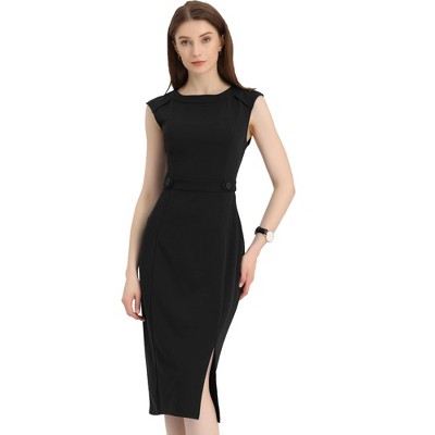 Allegra K Women's Round Neck Sheath Dress Slim Fit Sleeveless Split ...