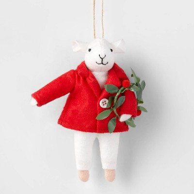 Fabric Mouse with Coat and Wreath Christmas Tree Ornament Red - Wondershop™
