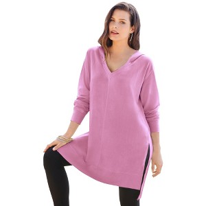 Roaman's Women's Plus Size French Terry Tunic Hoodie - 1 of 4
