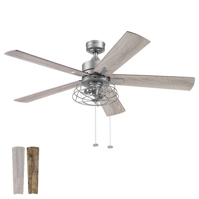 Prominence Home 52 Inch Ceiling Fan, Industrial Indoor Light Fixture, Pull Chain, LED Bulbs and 3 Mounting Options, Marshall, Pewter
