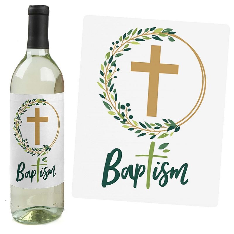 Big Dot of Happiness Baptism Elegant Cross - Religious Party Decorations for Women and Men - Wine Bottle Label Stickers - Set of 4, 3 of 9