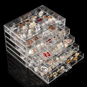5-Drawer Acrylic Earring Organizer with 100 Compartments, Clear Jewelry Storage Display Case for Women & Girls - 1 of 4