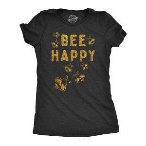 Womens Bee Happy Glitter T Shirt Cute Earth Day Bee Graphic Novelty Tee For Ladies - Crazy Dog Women's T Shirt - 1 of 4