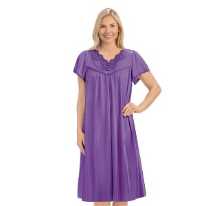 Collections Etc Tonal Lace Trim Silky V-Neck Nightgown - 1 of 4