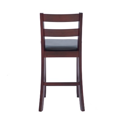 Triena Soho 24" Dark Cherry Wood and Brown Faux Leather Counter Stool