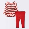 Baby Girls' 2pc Striped Scalloped Long Sleeve T-Shirt and Ribbed Leggings Set - Cloud Island™ Red - 2 of 4