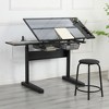 Drafting Table Artist Drawing Table Tilted Tabletop Tempered Glass Topped Art Desk Adjustable Work Station,38.18'' x 23.60'' x 7''(3.18*1.97*0.58ft) - 3 of 4