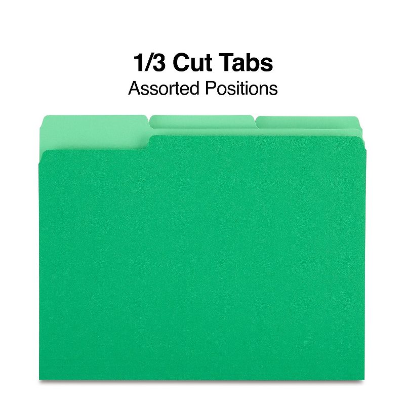 MyOfficeInnovations Colored Top-Tab File Folders 3 Tab Green Letter Size 100/Pack 224543, 3 of 5