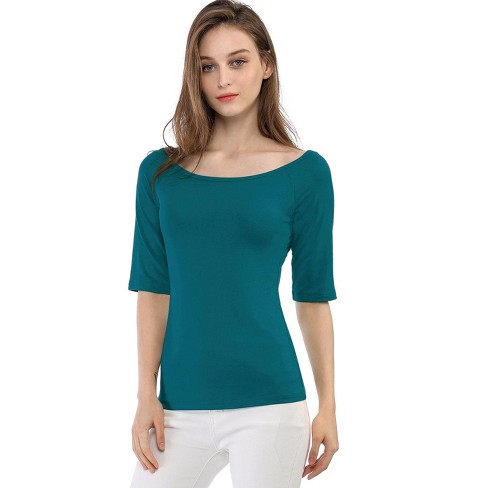 Allegra K Women Half Sleeves Slim Scoop Neck Top T-Shirt