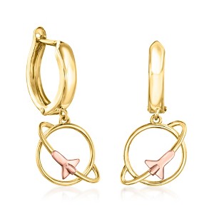 Ross-Simons 14kt 2-Tone Gold Spaceship Huggie Hoop Drop Earrings - 1 of 3