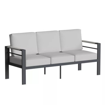 Bestier 3-Seat Aluminum Outdoor Sofa,With Movable Side Pocket Patio Couch,Recyclable Fabric Cushion Water Resistant&UV Resistant,Heatproof Armrest