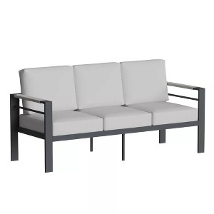 Bestier 3-Seat Aluminum Outdoor Sofa,With Movable Side Pocket Patio Couch,Recyclable Fabric Cushion Water Resistant&UV Resistant,Heatproof Armrest - 1 of 4