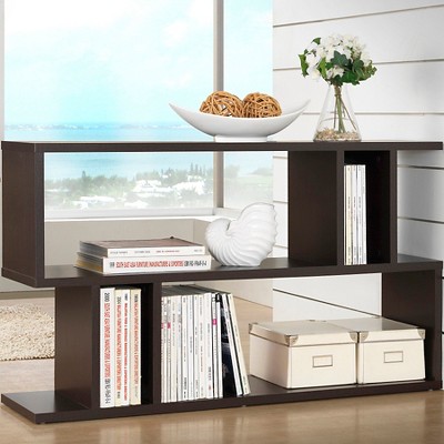 Goodwin 47.5" Dark Brown Wood 2-Level Bookshelf with Cubes
