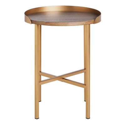 Prague Round Side Table Light Gray Oak/Gold - Safavieh