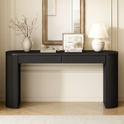 NicBex Modern Console Table with 2 Drawers,Entryway Table with Pine Veneer & Vertical Striped,Foyer Tables for Entryway,Living Room
