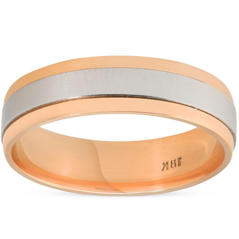 Pompeii3 Platinum & Rose Gold Two Tone 6MM Comfort Fit Polished Ring Mens Wedding Band, 1 of 4