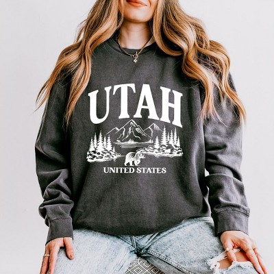 Simply Sage Market Women's Lightweight Garment Dyed Graphic Sweatshirt Utah Forest Scene