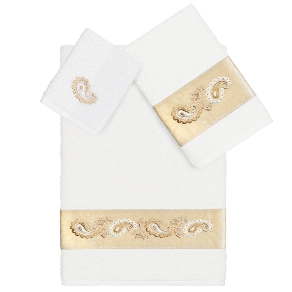 Photos - Towel 3pc Mackenzie Design Embellished Assorted Bath  Set White - Linum Hom