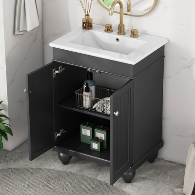 NicBex Bathroom Vanity with Sink,Bathroom Sink Vanity with Solid Wood Frame and Adjustable Shelf,Bathroom Sink Cabinet for Bathroom,Black/White