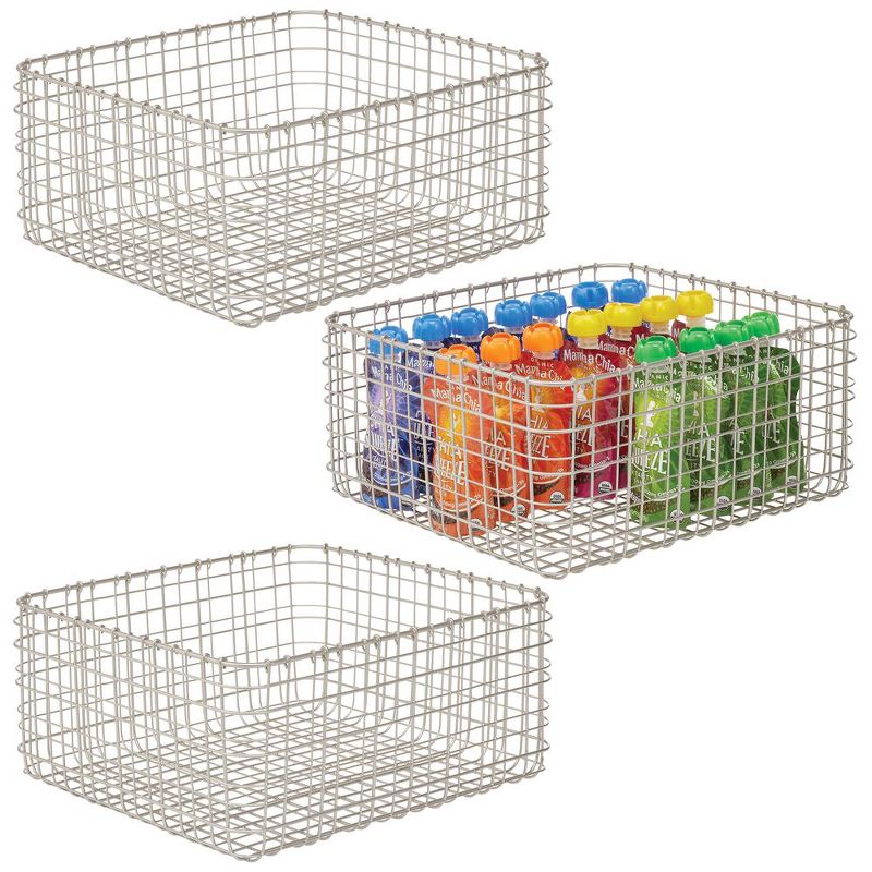 mDesign Metal Wire Food Organizer Storage Bins, 3 Pack, 1 of 9