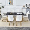ModernLuxe 7 PCS Dining Table Set for 6, Modern Dining Set with 6 Upholstered Dining Chairs & Gold Stainless Steel Butterfly Legs, Black/White - 2 of 4