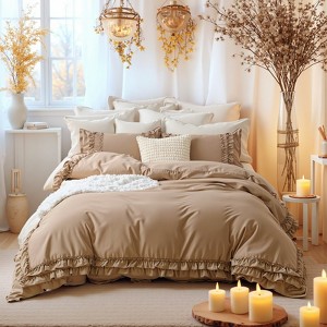 Cozy Cotton Duvet Cover Set – Soft Breathable 3-Piece Bedding with Double Ruffle Edge - 1 of 4