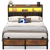 Besiost Bed Frame with Upholstered Storage Headboard, Bedframe with Charging Station and LED Light - 2 of 4