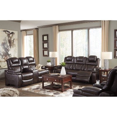 Brown Faux Leather Power Reclining Sofa with Storage and Cup Holders