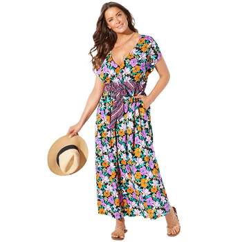 Swimsuits for All Women's Plus Size Stephanie V-Neck Cover Up Maxi Dress