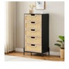 black Modern Rattan 5 Drawers Dresser, Double Dresser For Bedroom, Chest Of Drawers Closet Organizers And Storage Clothes For Bedroom Living Room Hal - 4 of 4