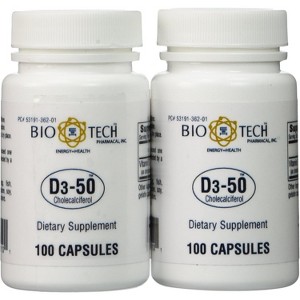 Bio-Tech D3-50 Vitamin D3 50,000 IU Dietary Supplement – 100 Capsules - 2 Pack - 1 of 3