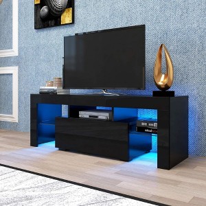 PAGED TV Stand with LED Lights, Modern Entertainment Console with 4 Controller Hooks & 2 Headphone Hooks, TV Console for Living Room - 1 of 4