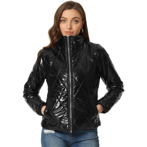 Black shiny puffer jacket women online