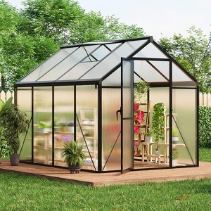 6 x 8 FT Greenhouse, Greenhouse with Aluminum Frame, Lockable Door and Ajustable Roof Vent  for Outside Garden Backyard, Patio, Black - 1 of 1