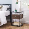 VECELO Nightstand Set of 1, Glass Top Bedside Table with Drawer & Shelf for Living Room or Bedroom, Black/Brown - 4 of 4