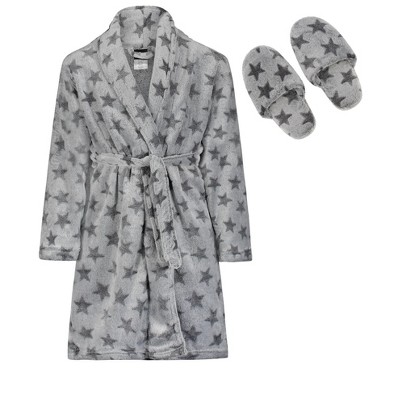 Sleep On It Boys Stars Plush Fleece Shawl Collar Robe with Matching Slippers
