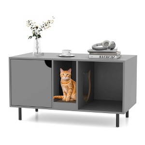 Costway 40" Hidden Cat Washroom with Storage Removable Scratcher Metal Legs for Large Cats Gray/White - 1 of 4