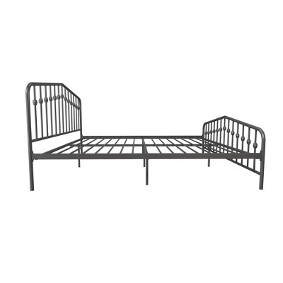 King-Size Gunmetal Gray Metal Bed with Upholstered Headboard and Storage Drawer