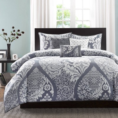 Madison Park 7pc Queen Adela Printed Comforter Bedding Set Slate: Includes Bed Skirt & 3 Decorative Pillows — фото 2