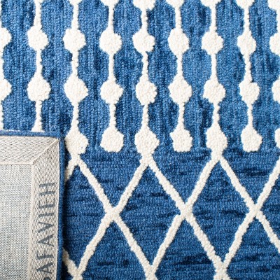 Handmade Navy and Ivory Wool 8' x 10' Area Rug
