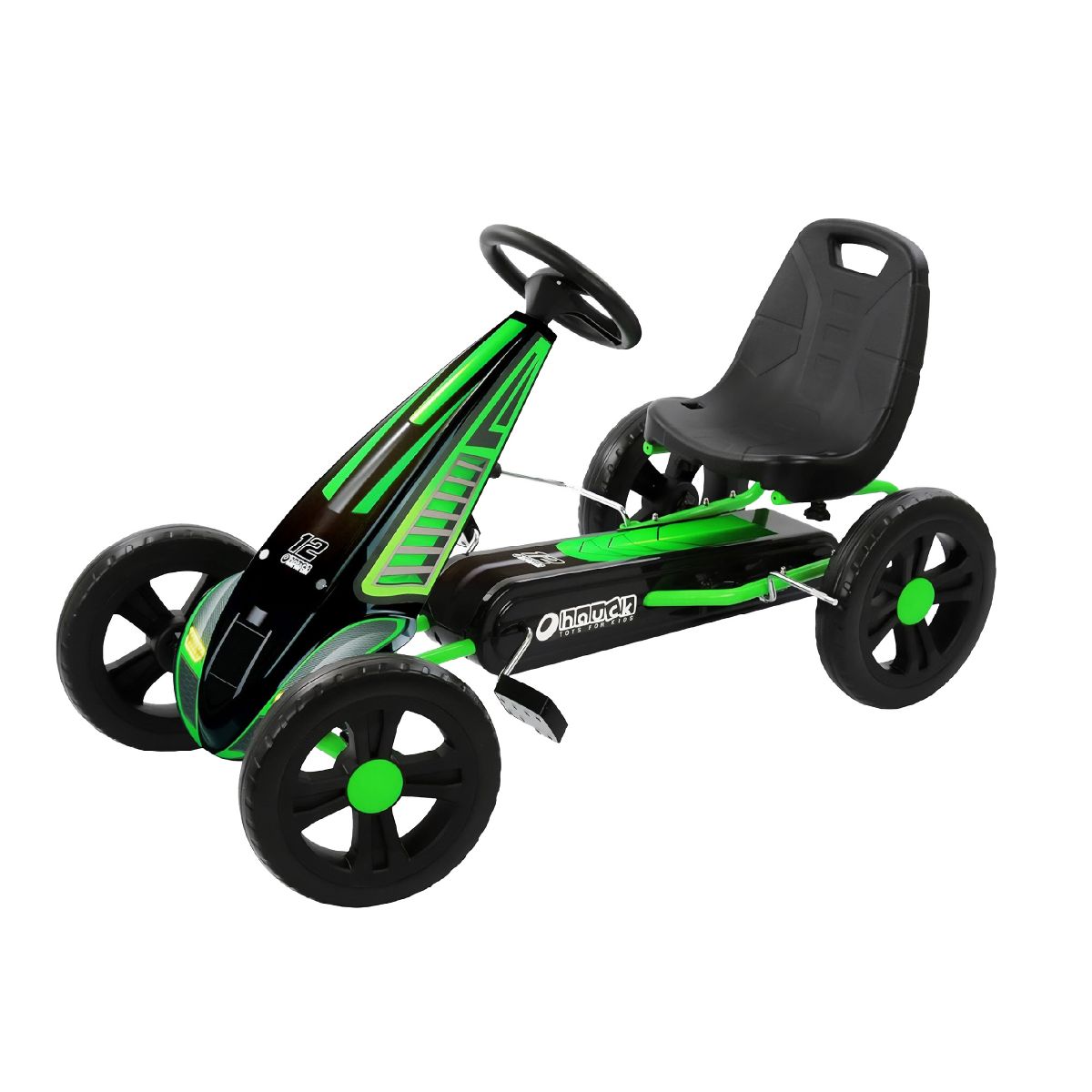 Hauck Cyclone Pedal Go Kart with Adjustable Bucket Seat, 12 Inch EVA Foam Plastic Wheels, Handbrake for Rear Wheels - Ride On Toy for Kids 4-10 years