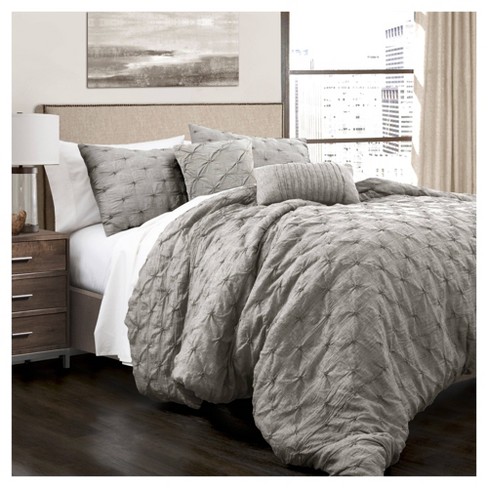 King 5pc Ravello Pintuck Comforter Set, Grey King Bedding Set