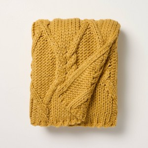 Cable Knit Throw Blanket Yellow - Hearth & Hand™ with Magnolia - 1 of 3