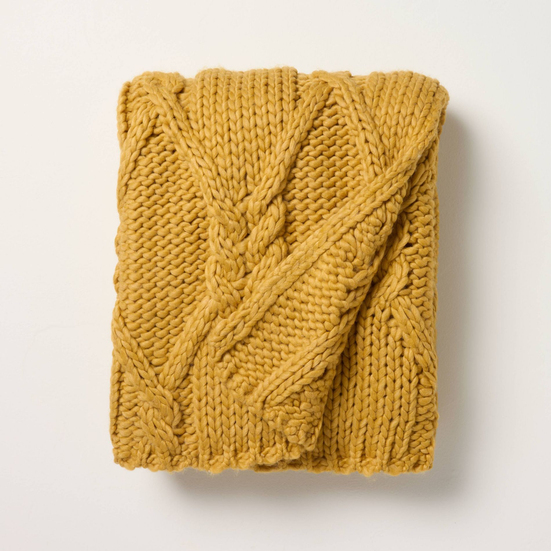Cable Knit Throw Blanket Yellow - Hearth & Hand™ with Magnolia