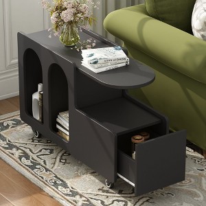 Kumasinova On-Trend Mobile End Table with Cubbies&Lockable Wheels,Modern Nightstand Versatile MDF Sofa Side Table for Living Room&Bedroom - 1 of 4