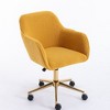 Modern Velvet Fabric Material Adjustable Height 360 Revolving Home Office Chair With Gold Metal Legs And Universal Wheels For Indoor,Yellow - 3 of 4