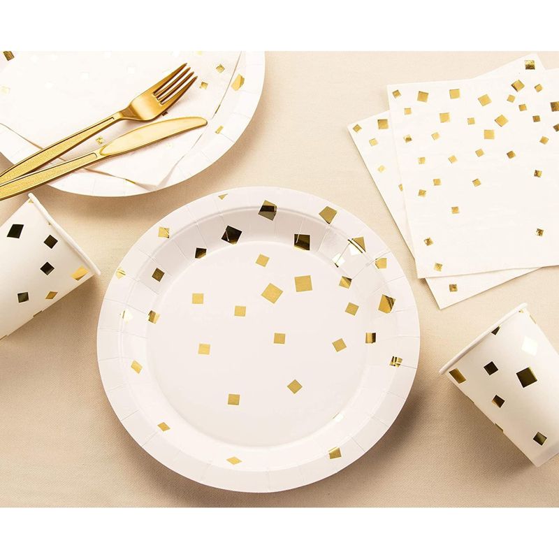 Juvale 48-Pack Gold Foil Square Confetti Disposable Paper Plates 9" Party Supplies, 2 of 6