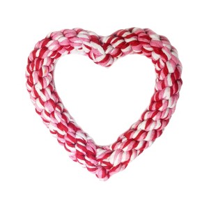 Midlee Valentine's Heart Rope Dog Toy (6" x 6")- Pink, Red, White Cotton Chew Gift - 1 of 4