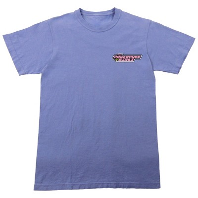 Powerpuff Girls Character Spiral & Shooting Stars Adult Periwinkle Crew Neck Short Sleeve T-shirt
